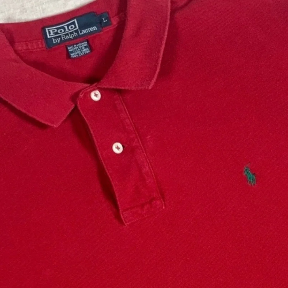 Polo Ralph Lauren Polo Shirt Mens Large Red Good Short Sleeve Pique Cotton *Read